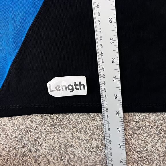 CHICO'S Women's L (2) Blue Black Colorblock Acetate Slinky Stretch USA Made Top - Picture 7 of 8